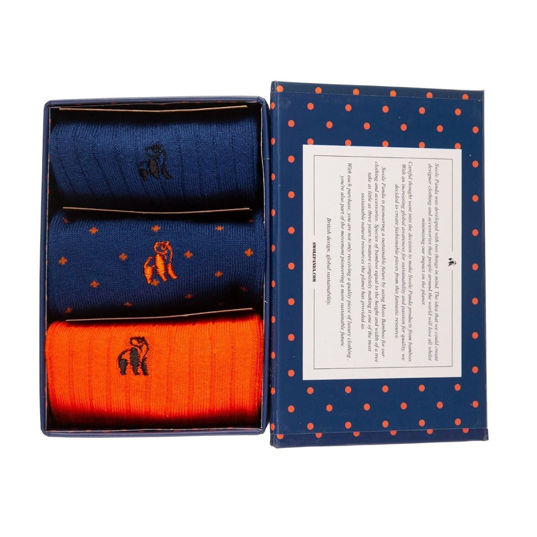 Swole Panda Bamboo Socks Gift Box – 3 Pair Orange and Blue Set