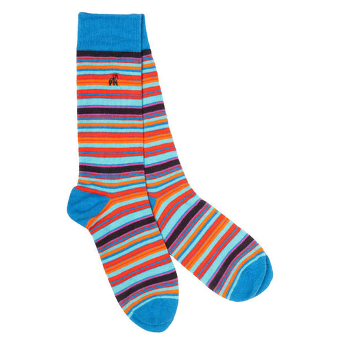 Swole Panda Blue and Red Narrow Striped Bamboo Socks for Men