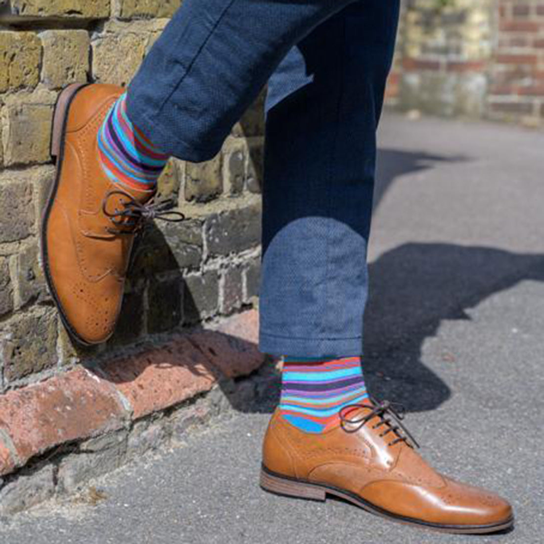 Swole Panda Blue and Red Narrow Striped Bamboo Socks for Men