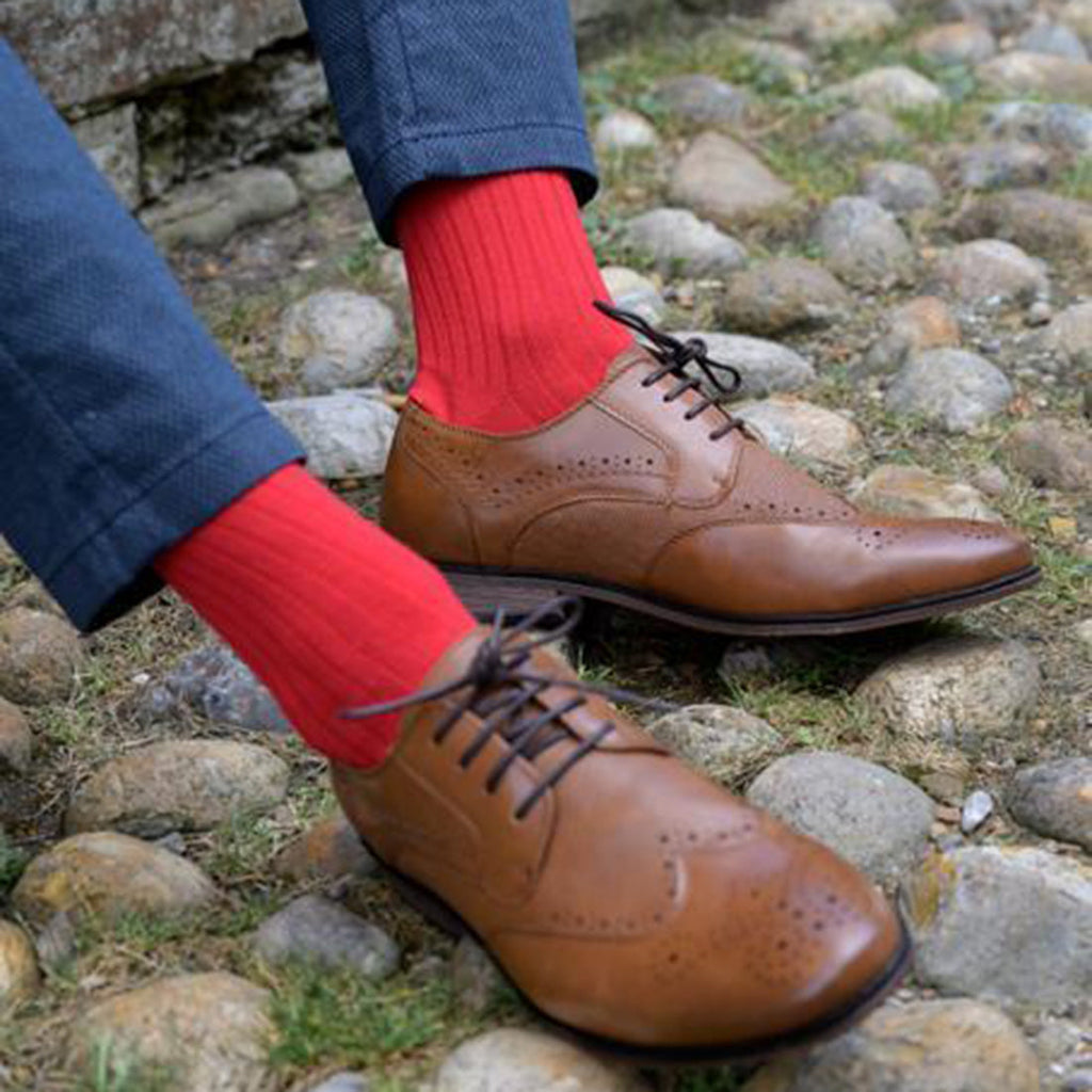 Swole Panda Classic Red Bamboo Socks – Ribbed Comfort Cuff for Men