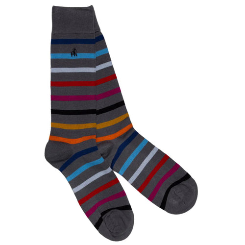 Swole Panda Grey Striped Bamboo Socks – Comfort Cuff Diabetic Socks