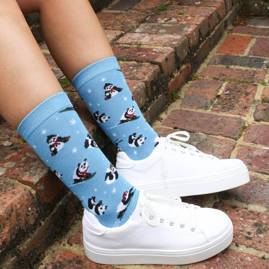 Swole Panda Blue Skiing Panda Bamboo Socks – Sustainable Novelty Gift