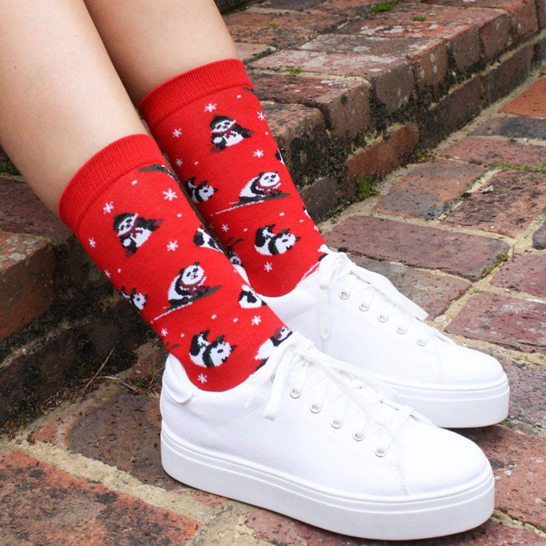 Bamboo Socks – Swole Panda Red Skiing Panda Print Sustainable Socks