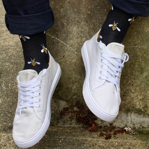 Swole Panda Navy Bumblebee Bamboo Socks – Comfort Cuff Diabetic Friendly