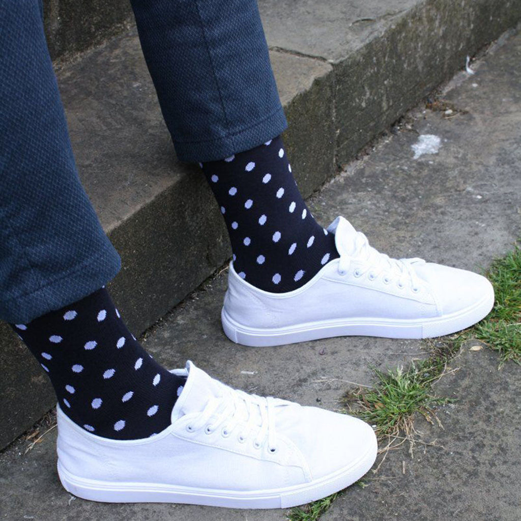 Swole Panda Navy Polka Dot Bamboo Socks – Breathable Men's Hosiery