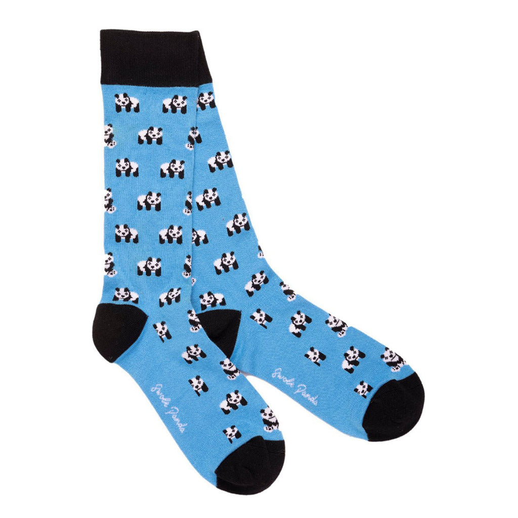Swole Panda Bamboo Socks – Blue Panda Print Reinforced Heel and Toe