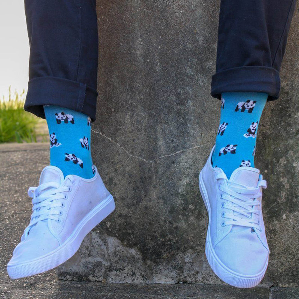 Swole Panda Bamboo Socks – Blue Panda Print Reinforced Heel and Toe