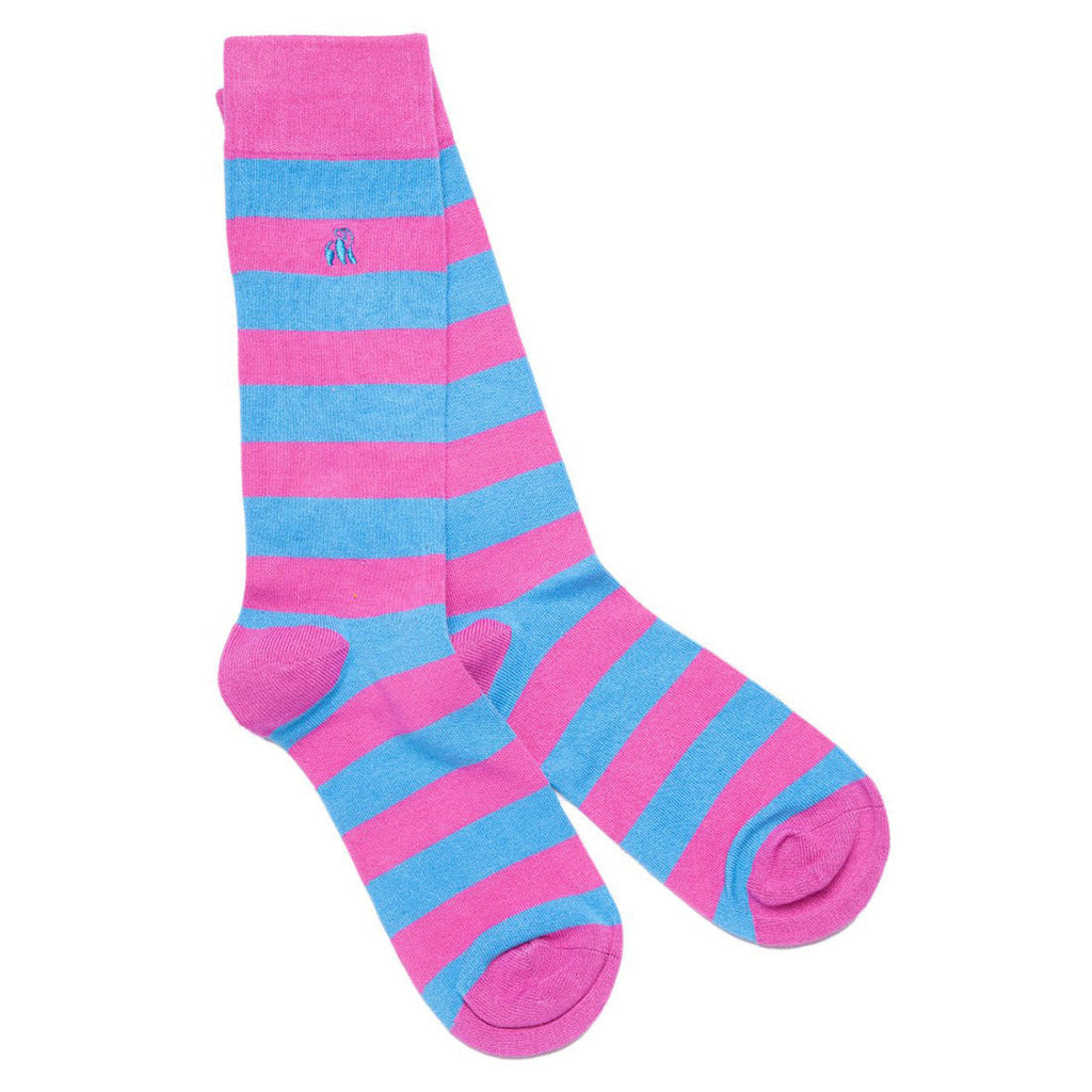 Swole Panda Pink and Blue Striped Bamboo Socks – Breathable and Soft