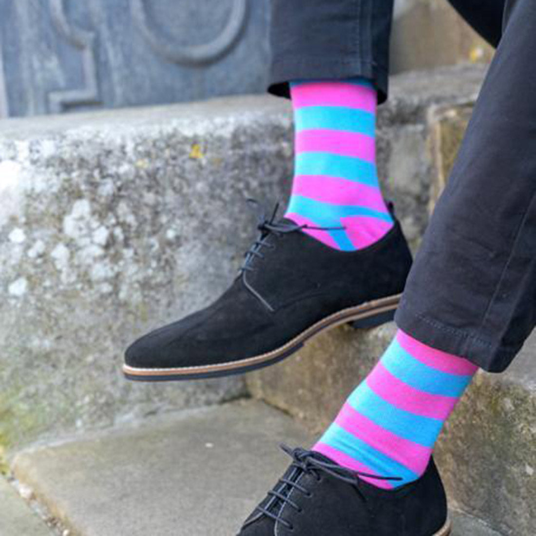 Swole Panda Pink and Blue Striped Bamboo Socks – Breathable and Soft