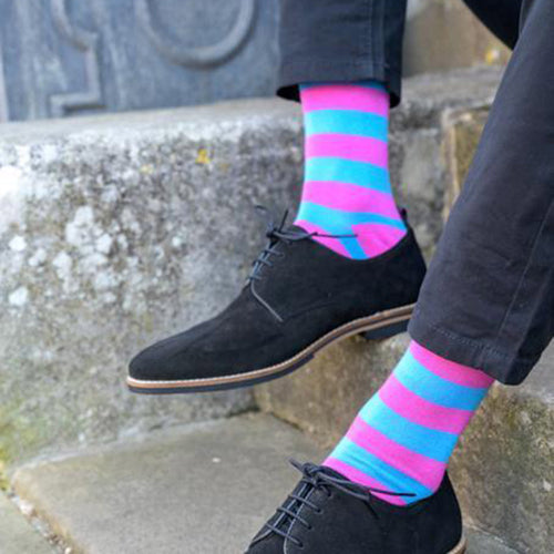 Swole Panda Pink and Blue Striped Bamboo Socks – Breathable and Soft