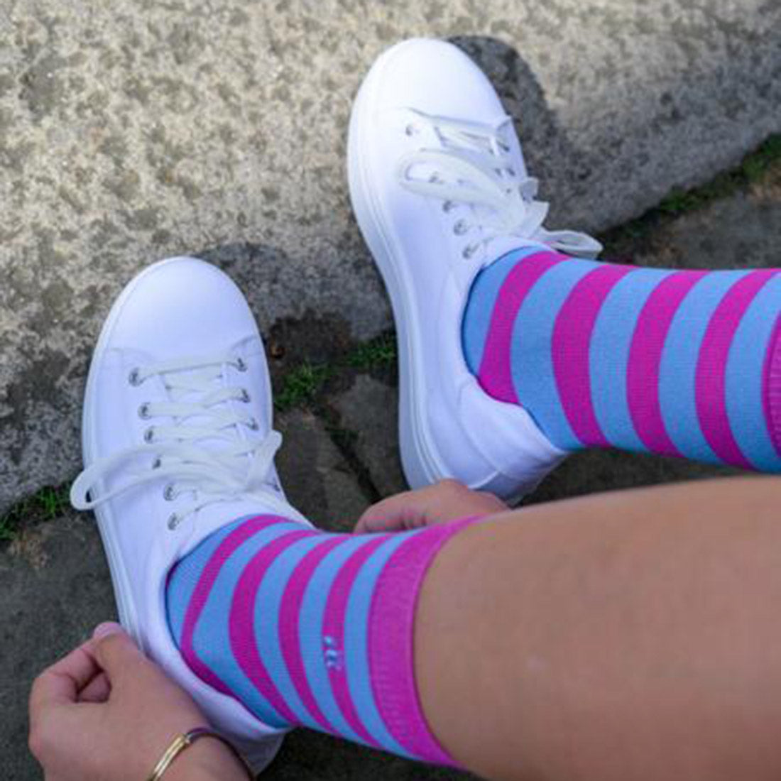 Swole Panda Pink and Blue Striped Bamboo Socks – Breathable and Soft
