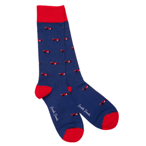 Swole Panda Racing Car Bamboo Socks – Blue Novelty F1 Car Socks
