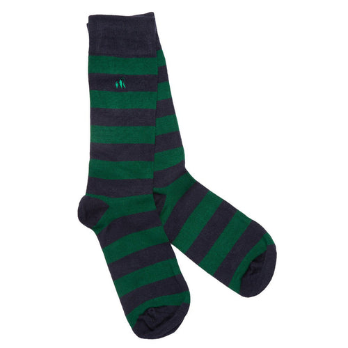 Swole Panda Racing Green Striped Bamboo Socks | Comfort Cuff Diabetics