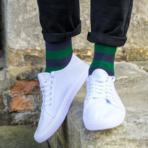 Swole Panda Racing Green Striped Bamboo Socks | Comfort Cuff Diabetics