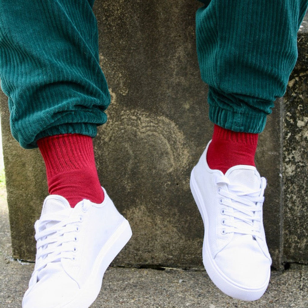 Swole Panda Red Athletic Bamboo Socks – Breathable Striped Crew Socks