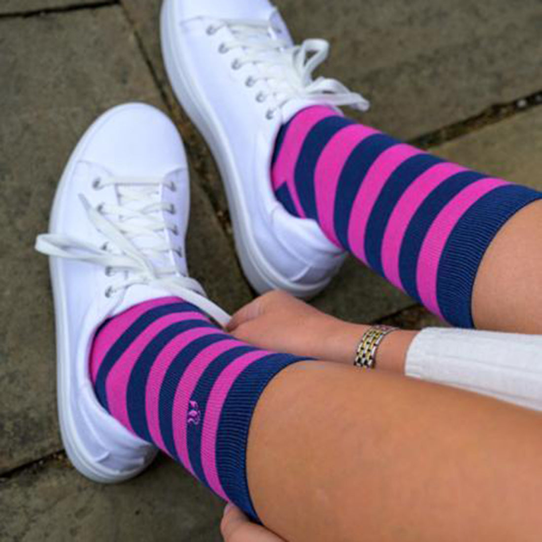 Swole Panda Rich Pink Striped Bamboo Socks – Comfort Cuff for Men