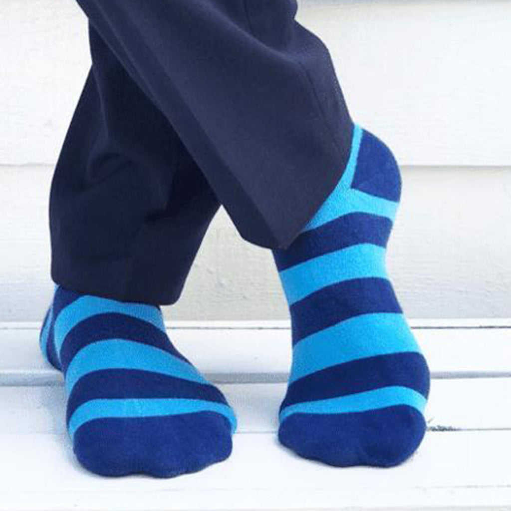 Swole Panda Sky Blue Striped Bamboo Socks – Comfort Cuff Diabetic Friendly