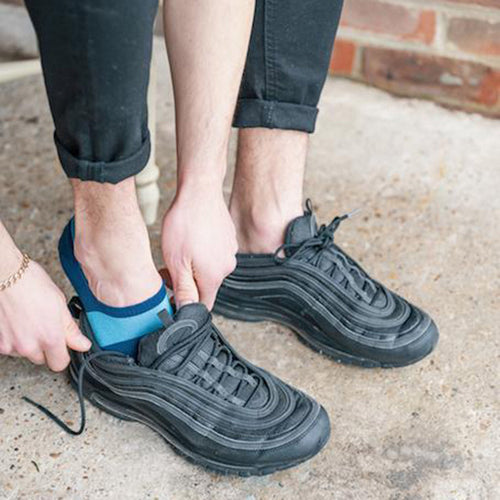 Swole Panda No-Show Bamboo Socks – Sky Blue Striped Invisible Socks