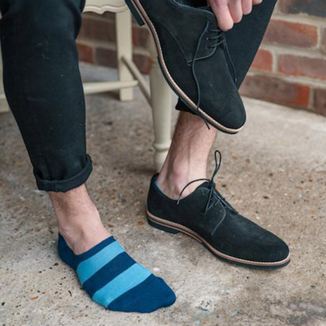 Swole Panda No-Show Bamboo Socks – Sky Blue Striped Invisible Socks