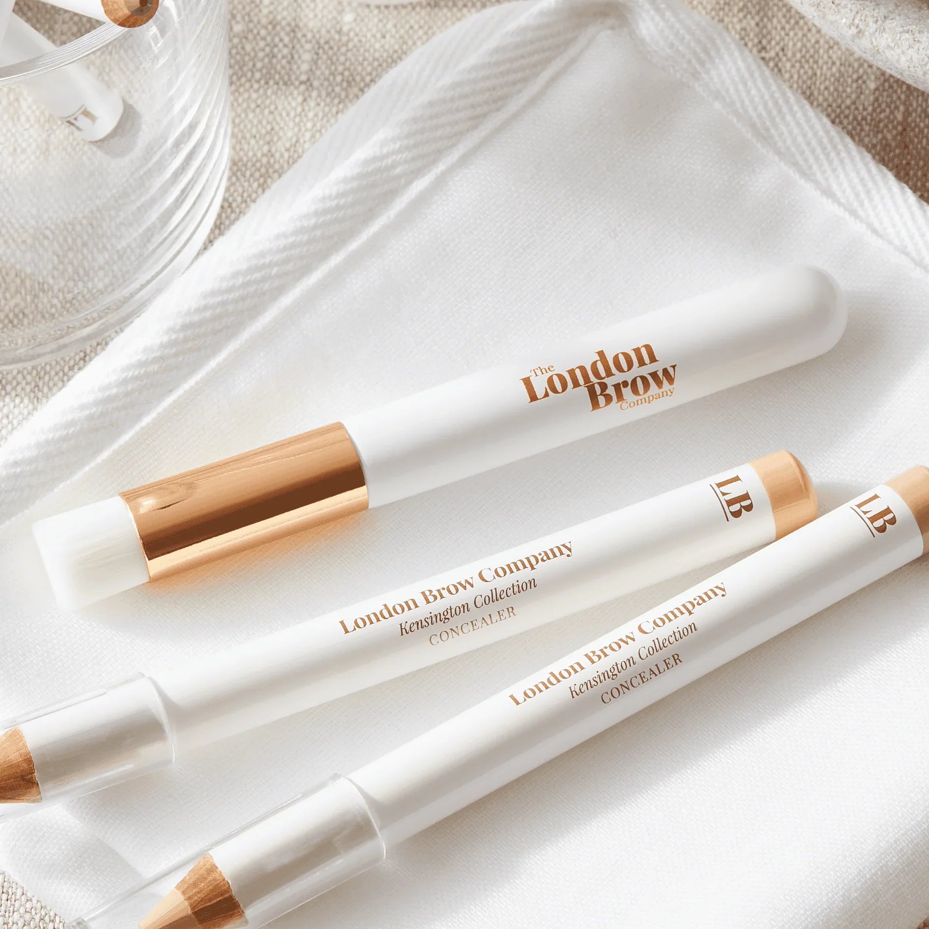 London Brow Soft Lash & Brow Shampoo Brush | White and Gold Cleansing Tool