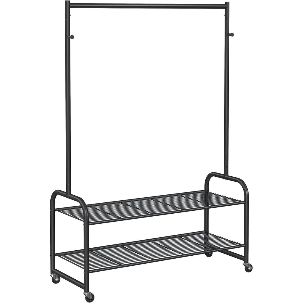 SONGMICS Rolling Clothes Rail | Metal Coat Rack with 2 Mesh Shelves
