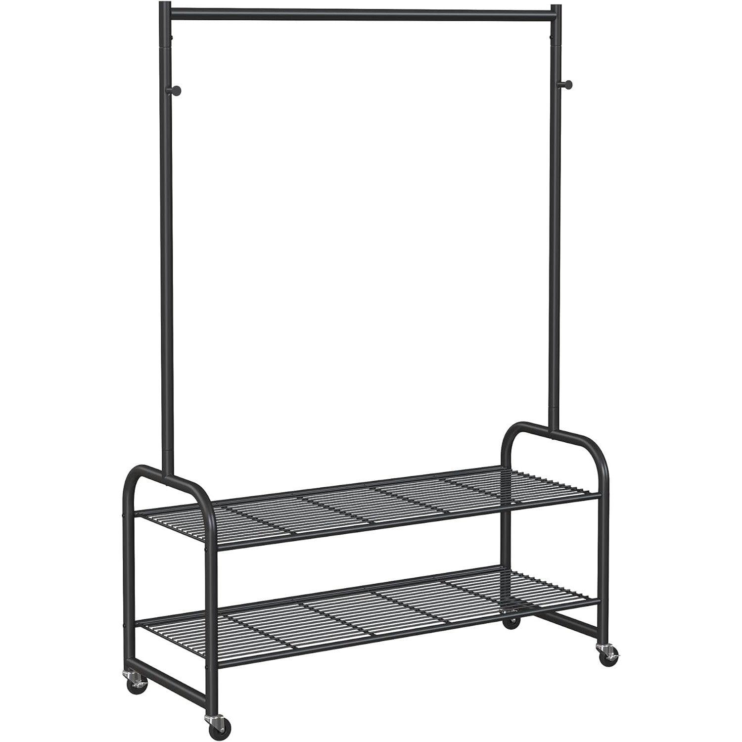 SONGMICS Rolling Clothes Rail | Metal Coat Rack with 2 Mesh Shelves