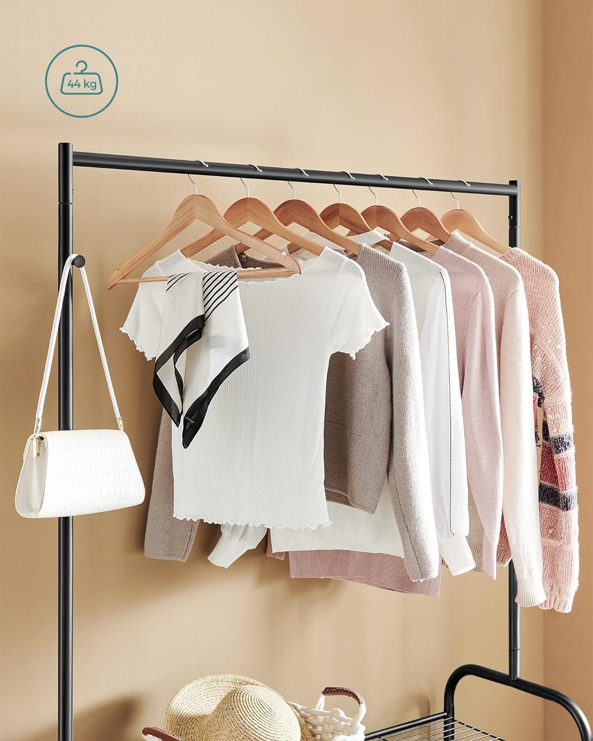 SONGMICS Rolling Clothes Rail | Metal Coat Rack with 2 Mesh Shelves