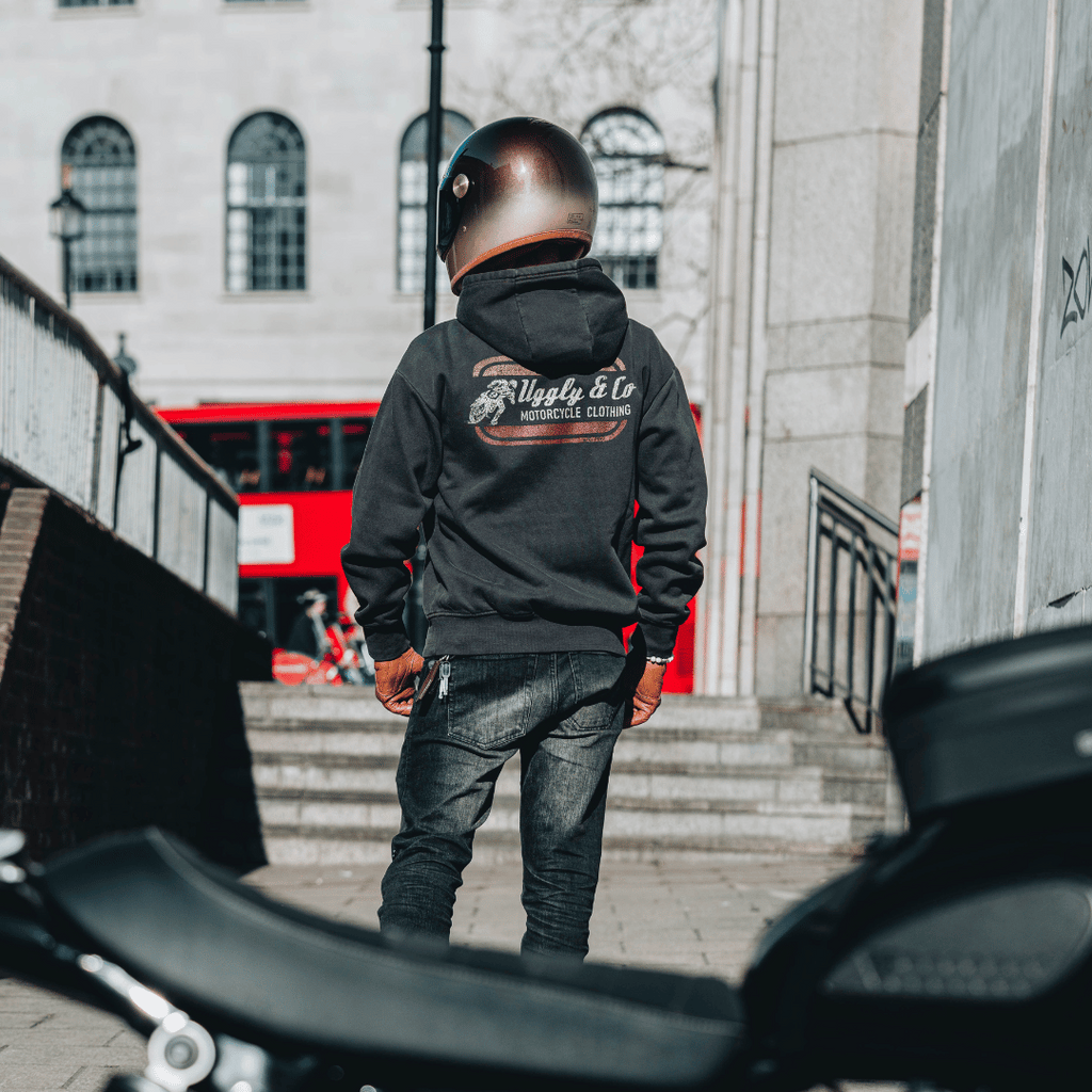 Uggly & Co Black Flattrack Hoodie – Heavyweight Vintage Racing Cotton