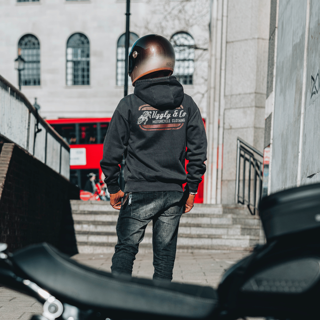 Uggly & Co Black Flattrack Hoodie – Heavyweight Vintage Racing Cotton