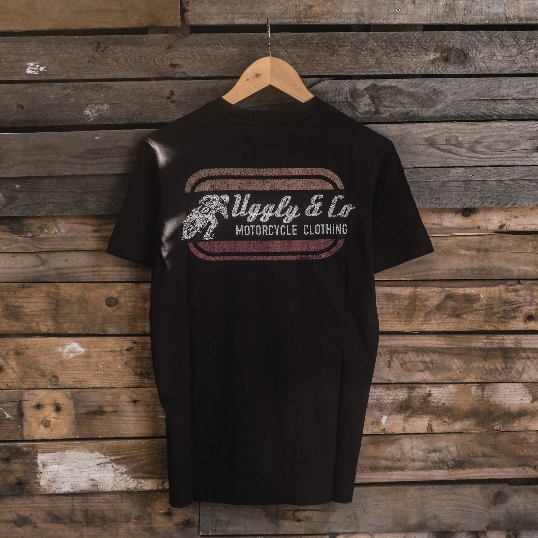Uggly and Co Flattrack Graphic Tee – Black Heavyweight Cotton T-Shirt