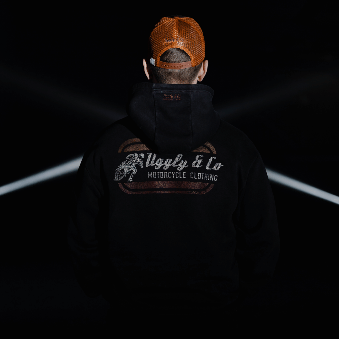 Uggly & Co Black Flattrack Hoodie – Heavyweight Vintage Racing Cotton