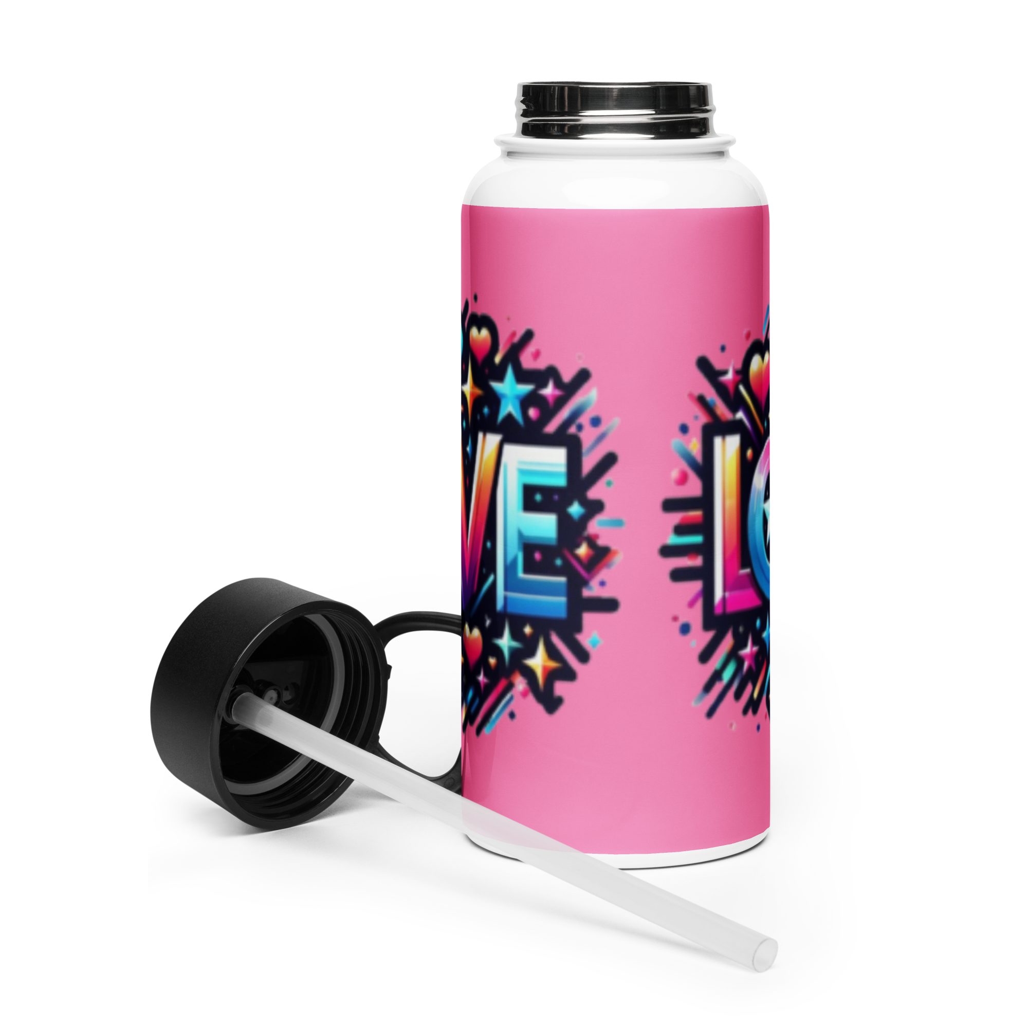 Stainless steel water bottle with a straw lid