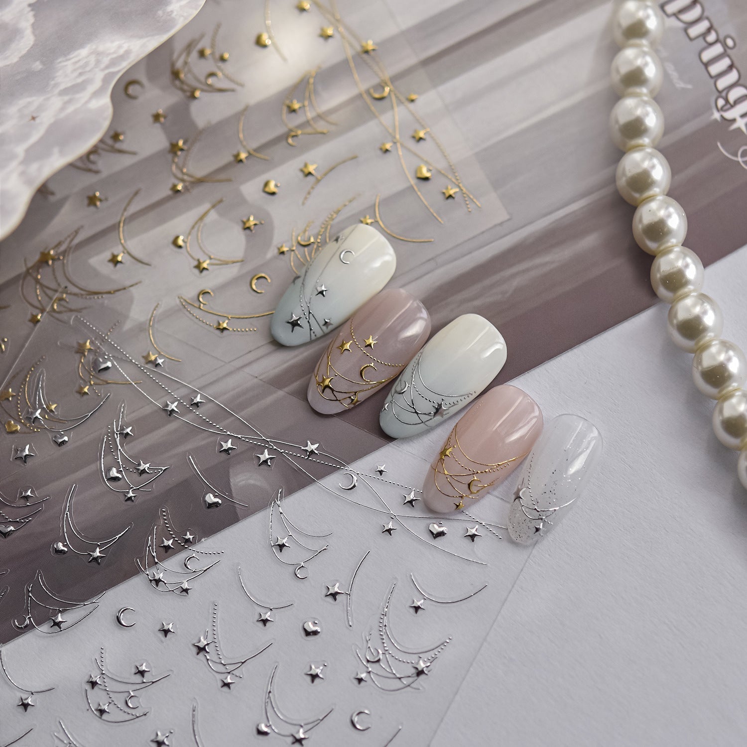 LuLuFun Studio Star Necklace Nail Art Stickers – Ultra-Thin Decals