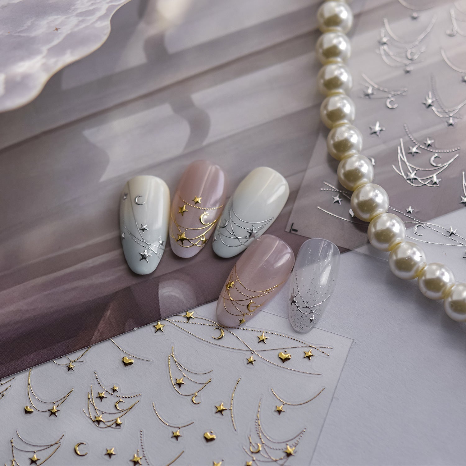 LuLuFun Studio Star Necklace Nail Art Stickers – Ultra-Thin Decals
