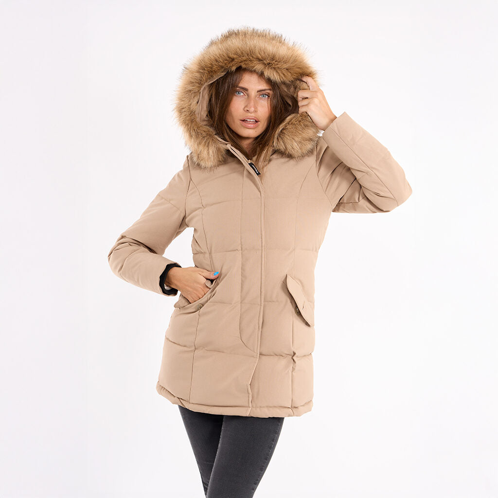 Sarah Hooded Parka Jacket - Taupe
