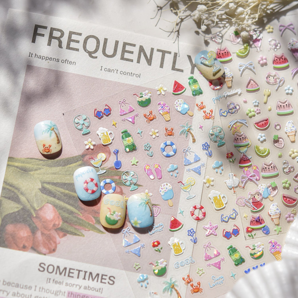 LuLuFun Studio Summer Holiday Nail Deco Stickers - Ultra-Thin Nail Art