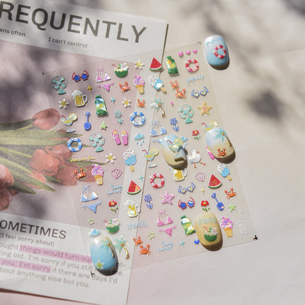 LuLuFun Studio Summer Holiday Nail Deco Stickers - Ultra-Thin Nail Art