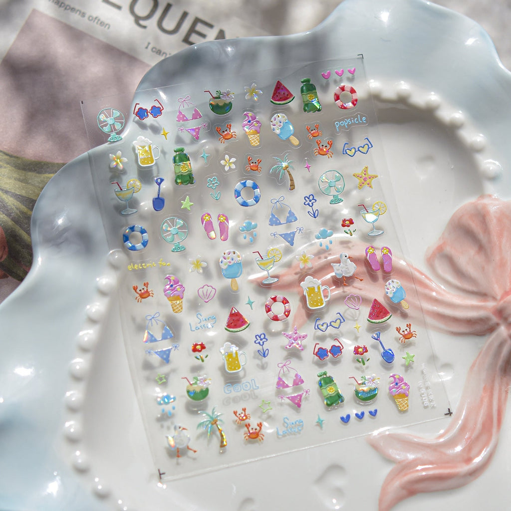 LuLuFun Studio Summer Holiday Nail Deco Stickers - Ultra-Thin Nail Art