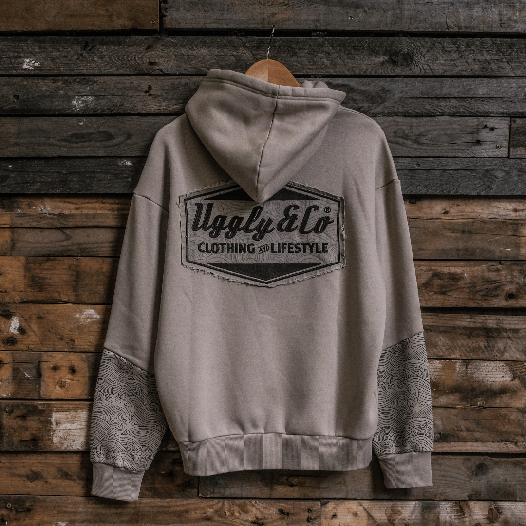 Uggly and Co Surf Diamond Hoodie – Heavyweight Fleece in Beige