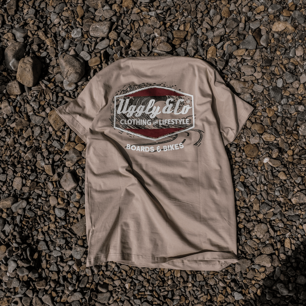 Uggly and Co Beige Surf Diamond Graphic Tee – Heavyweight Cotton T-Shirt