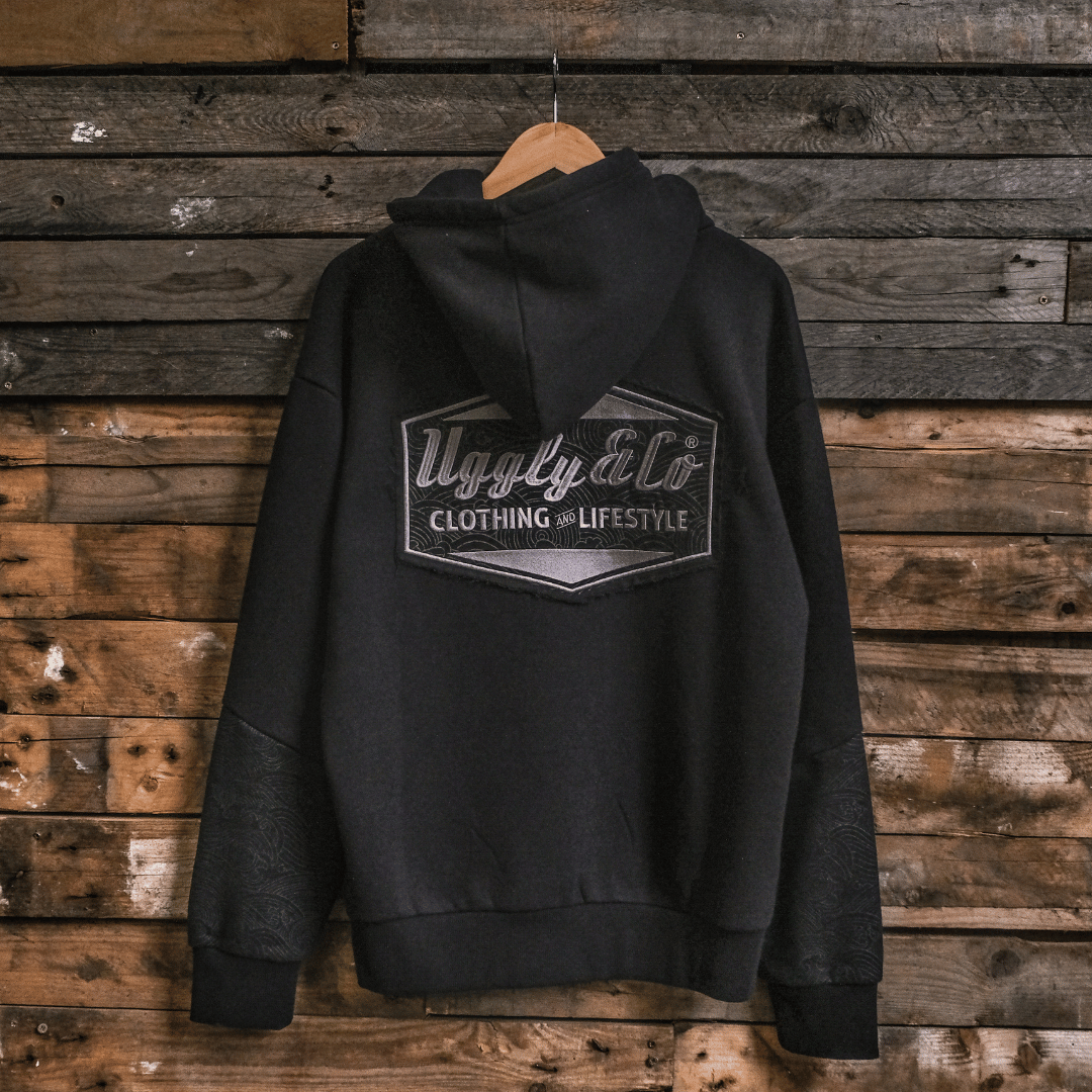 Uggly & Co Black Surf Diamond Hoodie – Heavyweight Fleece Lined