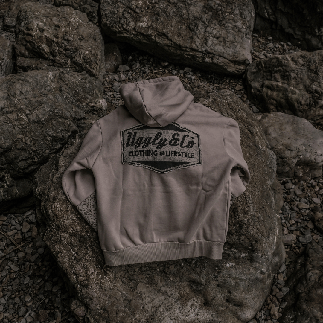 Uggly and Co Surf Diamond Hoodie – Heavyweight Fleece in Beige