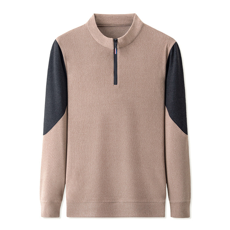Men’s Velvet Long Sleeve T-Shirt – Stand Collar Pullover