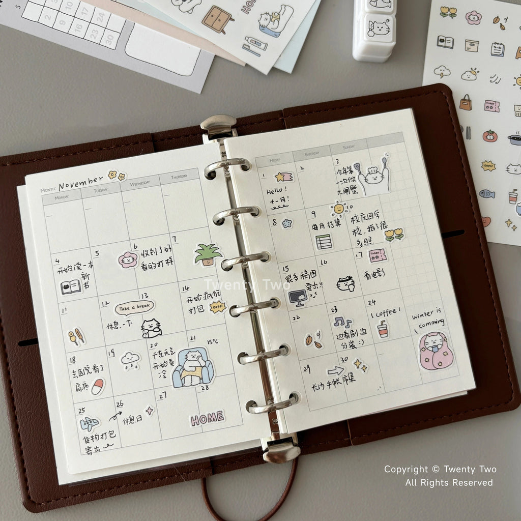 Twenty Two Mini Kitty Life Sticker Sheet - Kawaii Cat Stationery Decor
