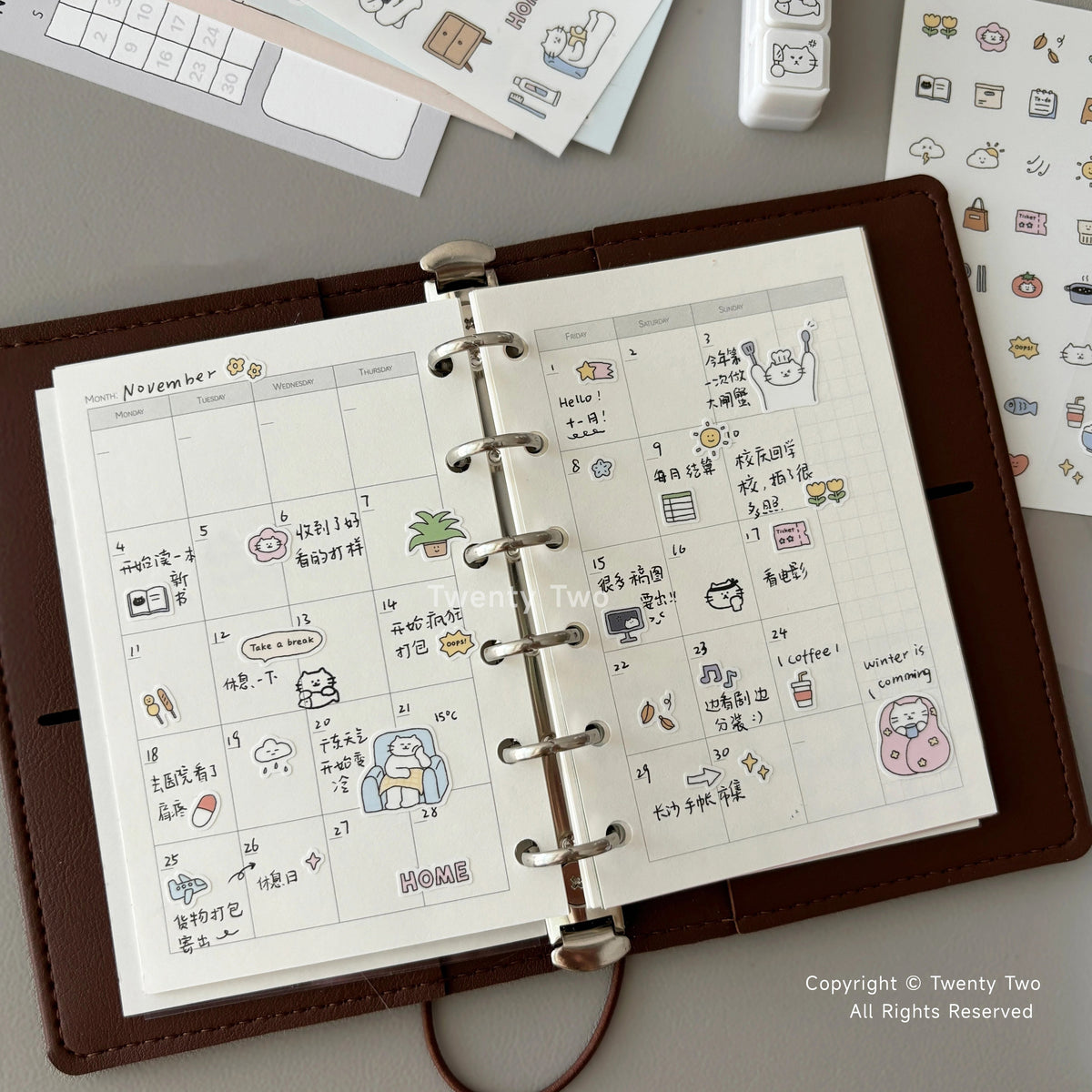 Twenty Two Mini Kitty Life Sticker Sheet - Kawaii Cat Stationery Decor