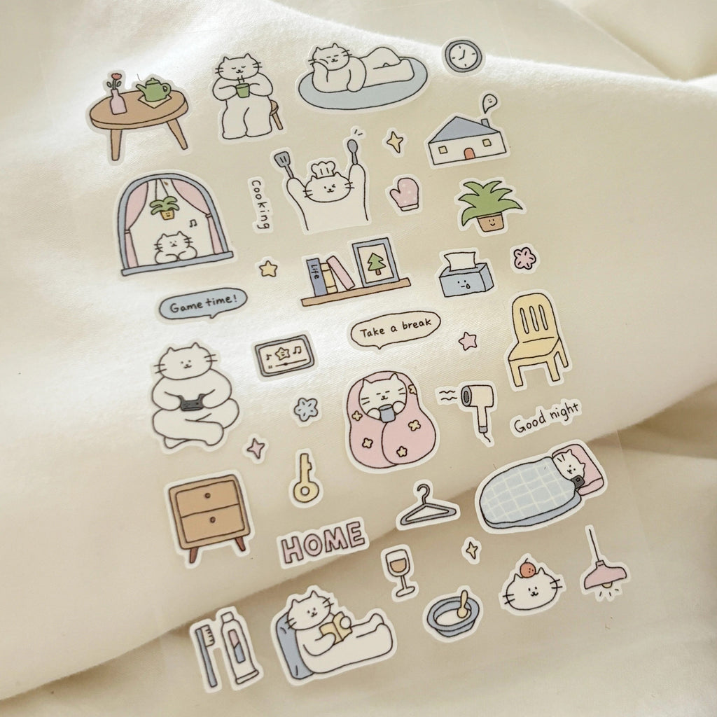 Twenty Two Mini Kitty Life Sticker Sheet - Kawaii Cat Stationery Decor