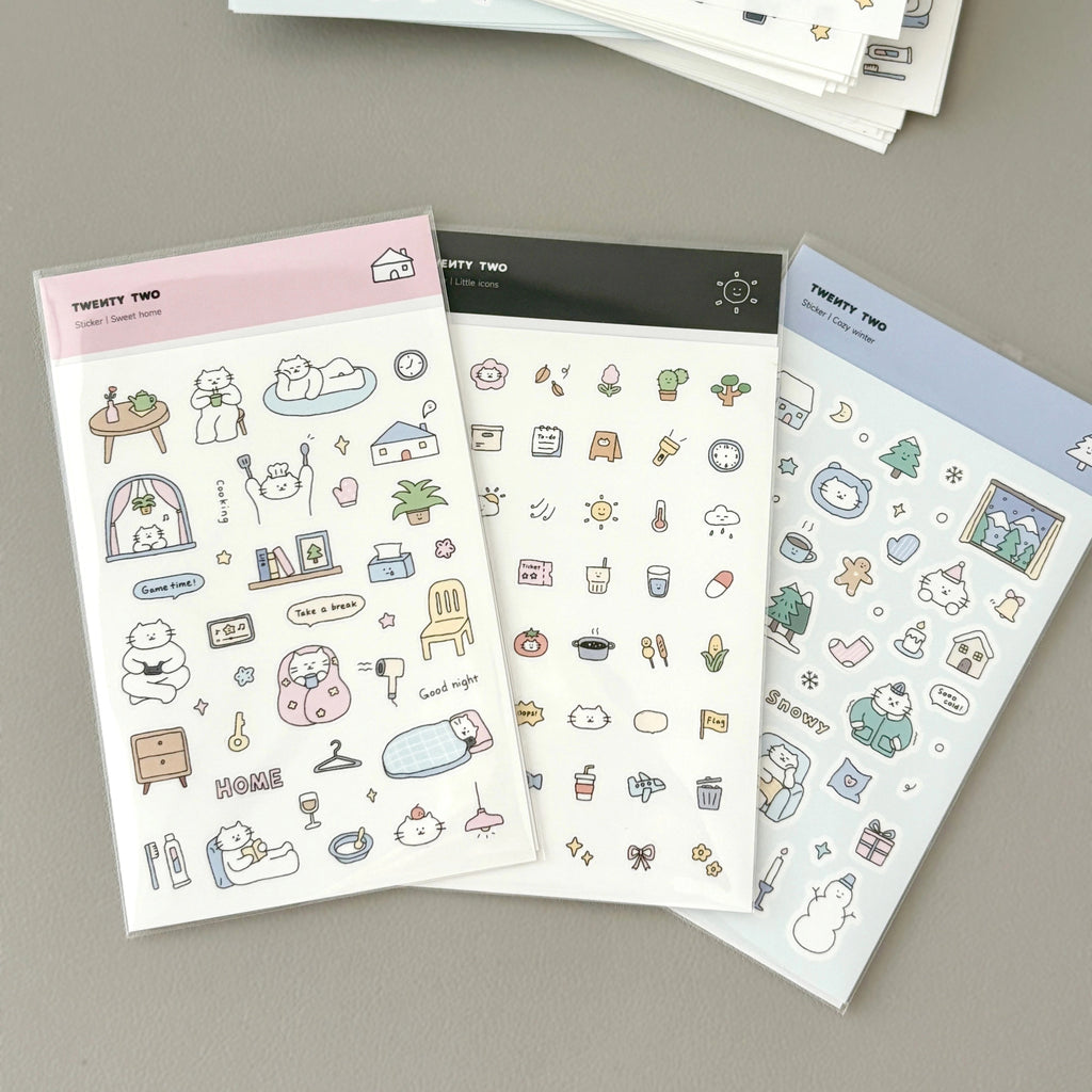Twenty Two Mini Kitty Life Sticker Sheet - Kawaii Cat Stationery Decor