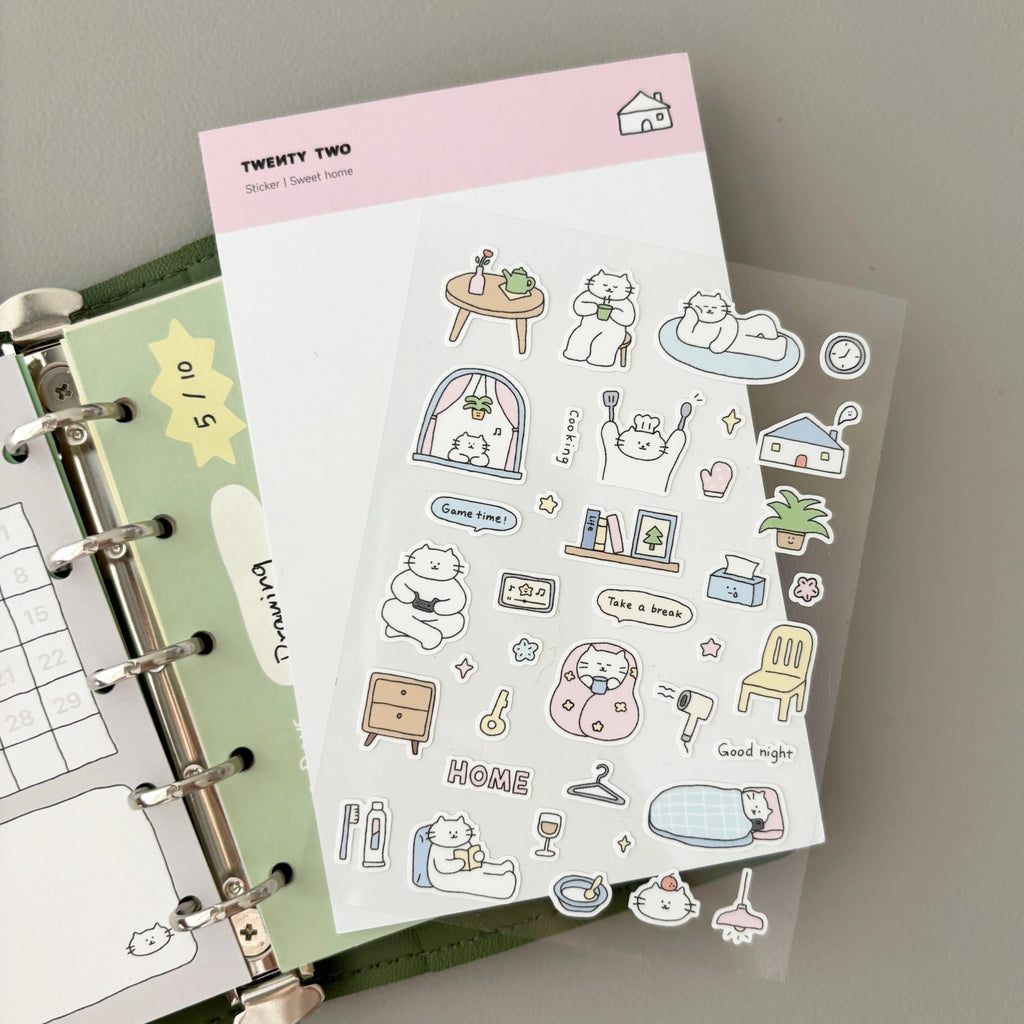 Twenty Two Mini Kitty Life Sticker Sheet - Kawaii Cat Stationery Decor