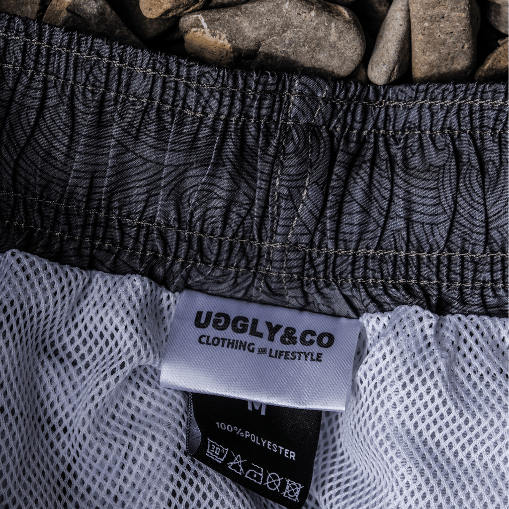 Uggly and Co Black Diamond Swim Shorts – Quick Dry Wave Pattern Trunks
