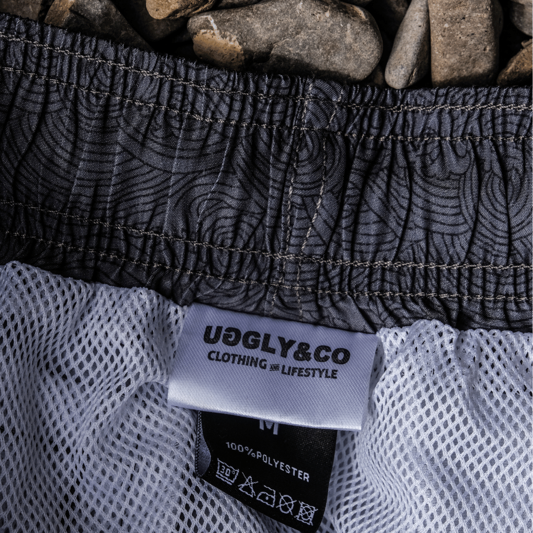 Uggly and Co Black Diamond Swim Shorts – Quick Dry Wave Pattern Trunks